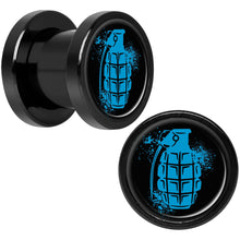 将图片加载到图库查看器，Blue Grenade Black Anodized Screw Fit Plug Set 0G
