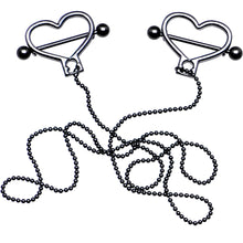 将图片加载到图库查看器，Black Anodized Heart to Heart Dangle Nipple Chain
