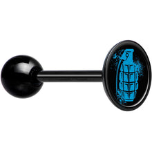 Load image into Gallery viewer, Blue Grenade Black Barbell Tongue Ring
