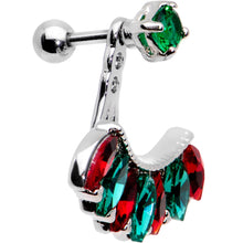 将图片加载到图库查看器，1/4 Red Green Gem Holiday Fan Dangle Cartilage Tragus Piercing

