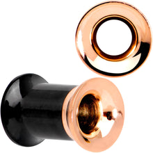 Load image into Gallery viewer, Black Rose Gold PVD Two Tone Screw Fit Tunnel Plug Set 3mm to 16mm
