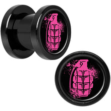 将图片加载到图库查看器，Pink Grenade Black Anodized Screw Fit Plug Set 0G
