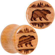 Load image into Gallery viewer, Organic Beechwood Holiday Bear in the Woods Saddle Plug Set Sizes 8mm to 20mm
