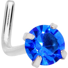 Load image into Gallery viewer, 20G 1/4 Blue 3mm CZ Gem Steel L-Shape Nose Ring
