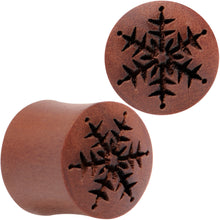 Load image into Gallery viewer, Organic Sawo Wood Holiday Winter Snowflake Saddle Plug Set Sizes 8mm to 25mm
