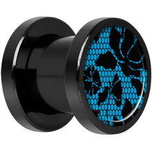 Load image into Gallery viewer, Blue Floral Lace Black Anodized Screw Fit Plug Set 0G
