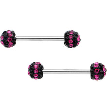 Load image into Gallery viewer, 5/8 Black Pink CZ Gem Two Tone Stripe Barbell Nipple Ring Set
