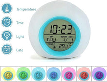 将图片加载到图库查看器，Kids Digital Alarm Clock 7 Color Night Light Snooze Temperature Detect Children Sleep Bedside Color Night Light Snooze Temperature Detect for Toddler Children Boys and Girls Students to Wake up at Bedroom Bedside Cute Wake Up Timer Alarm Clock
