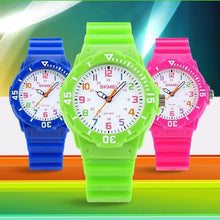 Load image into Gallery viewer, Kids Quartz Watches 50M Waterproof Analog Wristwatches Jelly Clock Students Watch Children PU Band Watch Childrens Analog Wrist Watch With Protective Design Simple Watch For Girls And Boys
