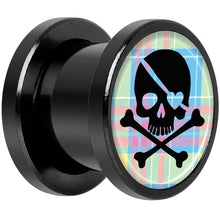 Load image into Gallery viewer, Pink Green Plaid Heart Skull Black Screw Fit Plug Set 00G
