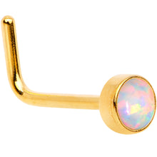 Load image into Gallery viewer, White 3mm Synthetic Opal Inlay Gold Tone Press Fit L-Shape Nose Ring
