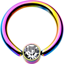 Load image into Gallery viewer, 14G 3/8 Clear Gem 4mm Disc Rainbow IP BCR Captive Ring
