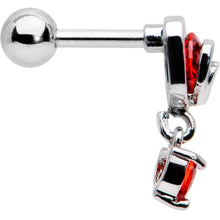 Load image into Gallery viewer, 16G 1/4 Red CZ Gem Triple Heart Dangle Cartilage Tragus Earring
