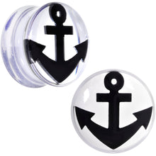 Load image into Gallery viewer, Clear Acrylic Black Anchor Saddle Plug Set 6mm to 20mm
