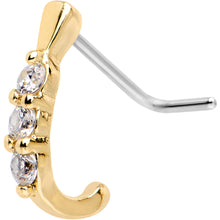 Load image into Gallery viewer, 20G Clear CZ Gem Gold IP Faux Hoop L Shaped Nose Ring
