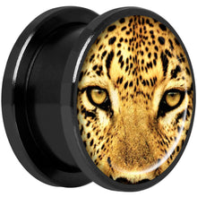 Load image into Gallery viewer, Full Color Leopard Eyes Black Anodized Screw Fit Plug Set 5/8
