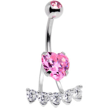 Load image into Gallery viewer, Pink CZ Gem Sweet Heart Sweep Dangle Belly Ring
