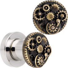 Load image into Gallery viewer, Steampunk Gears and Gizmos Screw Fit Tunnel Plug Set 2G to 1 Inch
