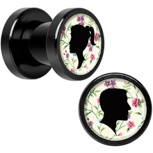 Load image into Gallery viewer, Man Woman Floral Silhouette Black Anodized Screw Fit Plug Set 2G
