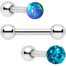 Load image into Gallery viewer, 16G 1/4 Teal Faux Opal Ball Cartilage Tragus Earring 3 Pack Set
