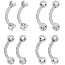 Load image into Gallery viewer, 16G 5/16 CZ Gem Internally Threaded Curved Eyebrow Ring Pack Set of 8
