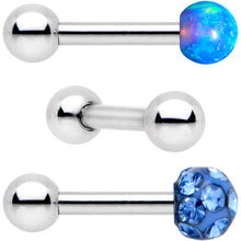 Load image into Gallery viewer, 16G 1/4 Sky Blue Faux Opal Ball Cartilage Tragus Earring 3 Pack Set
