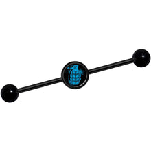 Load image into Gallery viewer, 14G Blue Grenade Black Industrial Barbell 37mm
