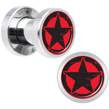 Load image into Gallery viewer, Black Red Distressed Star Steel Screw Fit Plug Set 4G
