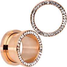 将图片加载到图库查看器，Clear CZ Gem Rose Gold PVD Bling Screw Fit Tunnel Plug Set 3mm to 16mm
