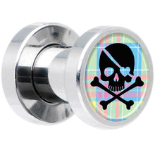 Load image into Gallery viewer, Pink Green Plaid Heart Skull Steel Screw Fit Plug Set 4G
