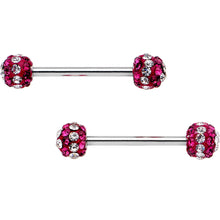 Load image into Gallery viewer, 5/8 Clear Red CZ Gem Two Tone Stripe Barbell Nipple Ring Set

