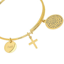 Load image into Gallery viewer, Ladies 18K Gold Plated Stainless Steel Bracelet with Our Father, Faith and Cross Charms
