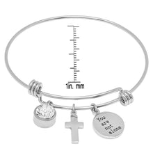 Load image into Gallery viewer, Ladies 18K Gold Plated Stainless Steel Bracelet with Our Father, Faith and Cross Charms
