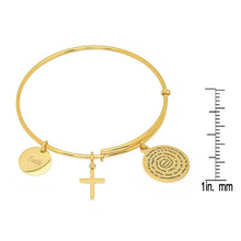Load image into Gallery viewer, Ladies 18K Gold Plated Stainless Steel Bracelet with Our Father, Faith and Cross Charms
