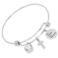 Load image into Gallery viewer, Ladies 18K Gold Plated Stainless Steel Bracelet with Our Father, Faith and Cross Charms
