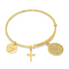 Load image into Gallery viewer, Ladies 18K Gold Plated Stainless Steel Bracelet with Our Father, Faith and Cross Charms
