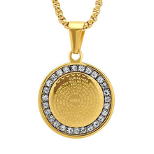 Load image into Gallery viewer, Ladies' 18K Gold Plated Stainless Steel Our Father Prayer Round Pendant with Simulated Diamonds
