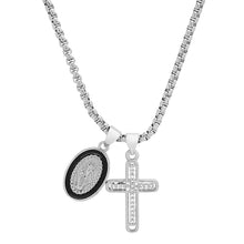 将图片加载到图库查看器，Ladies 18k White Gold/Gold Plated Brass &amp; Black Enamel Our Lady of Guadalupe and Simulated Diamond Cross Pendant Charms
