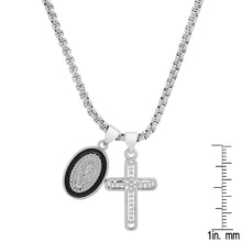 将图片加载到图库查看器，Ladies 18k White Gold/Gold Plated Brass &amp; Black Enamel Our Lady of Guadalupe and Simulated Diamond Cross Pendant Charms

