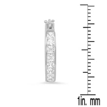 Load image into Gallery viewer, Ladies Sterling Silver and Simulated Diamonds Round Hoop Earrings

