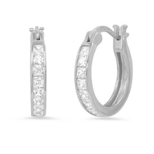 Load image into Gallery viewer, Ladies Sterling Silver and Simulated Diamonds Round Hoop Earrings
