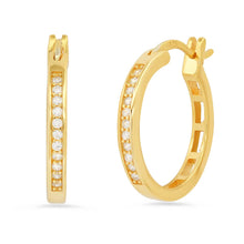 Load image into Gallery viewer, Ladies Sterling Silver and Simulated Diamonds Round Hoops Earrings
