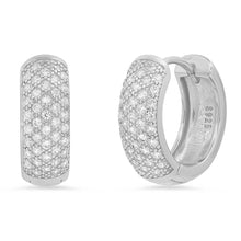 Load image into Gallery viewer, Ladies Sterling Silver and Simulated Diamonds Round Huggie Earrings
