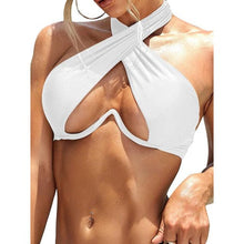将图片加载到图库查看器，Ladies Summer Solid Color  Swimsuit Female Detachable Shoulder Strap Halter Bikini Women's Bikini Swimsuits One Piece Bathing Suits Tie Knot Cutout Swimwear with Crisscross Design
