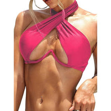 将图片加载到图库查看器，Ladies Summer Solid Color  Swimsuit Female Detachable Shoulder Strap Halter Bikini Women's Bikini Swimsuits One Piece Bathing Suits Tie Knot Cutout Swimwear with Crisscross Design
