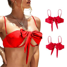 将图片加载到图库查看器，Ladies Summer Solid Color  Swimsuit Female Detachable Shoulder Strap Halter Bikini Women's Bikini Swimsuits One Piece Bathing Suits Tie Knot Cutout Swimwear with Crisscross Design
