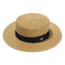 将图片加载到图库查看器，Ladies Sun Boater Classic Flat Hats Straw Hat Wide Brim Boater Hat Summer Straw Hat Beautiful Accessories For Women Retro Female Flat Cap Foldable Packable Beach Hat for Summer 55-58cm
