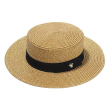 将图片加载到图库查看器，Ladies Sun Boater Classic Flat Hats Straw Hat Wide Brim Boater Hat Summer Straw Hat Beautiful Accessories For Women Retro Female Flat Cap Foldable Packable Beach Hat for Summer 55-58cm
