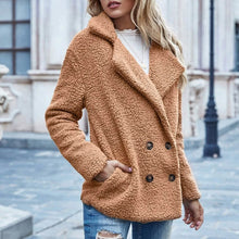 Load image into Gallery viewer, Lapel Collar Double Button Teddy Coat
