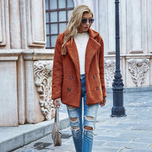 Load image into Gallery viewer, Lapel Collar Double Button Teddy Coat
